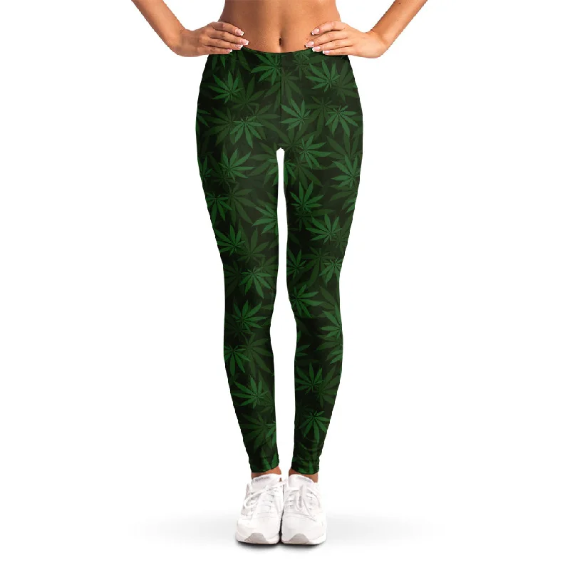 Forest Green Cannabis Leaf Print Women's Leggings