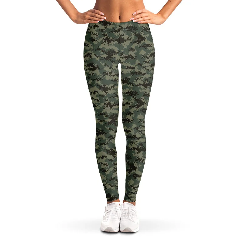 Forest Green Digital Camo Pattern Print Women's Leggings