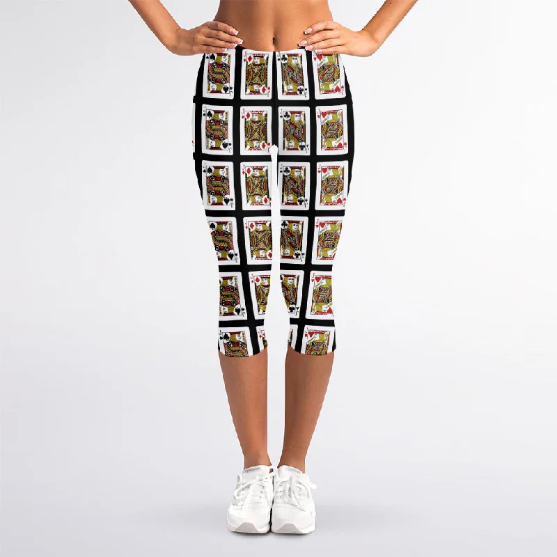 Four Jacks Playing Cards Pattern Print Women's Capri Leggings