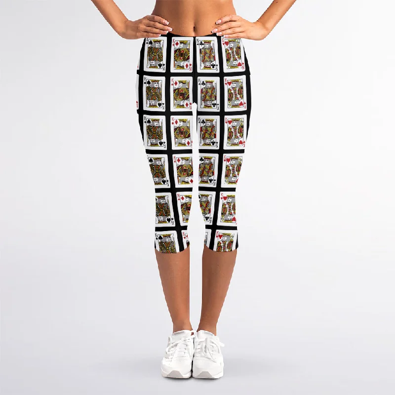 Four Kings Playing Cards Pattern Print Women's Capri Leggings