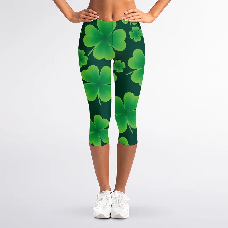 Four-Leaf Clover St. Patrick's Day Print Women's Capri Leggings