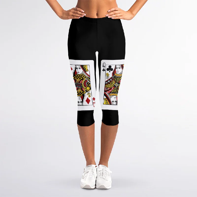 Four Queens Playing Cards Print Women's Capri Leggings