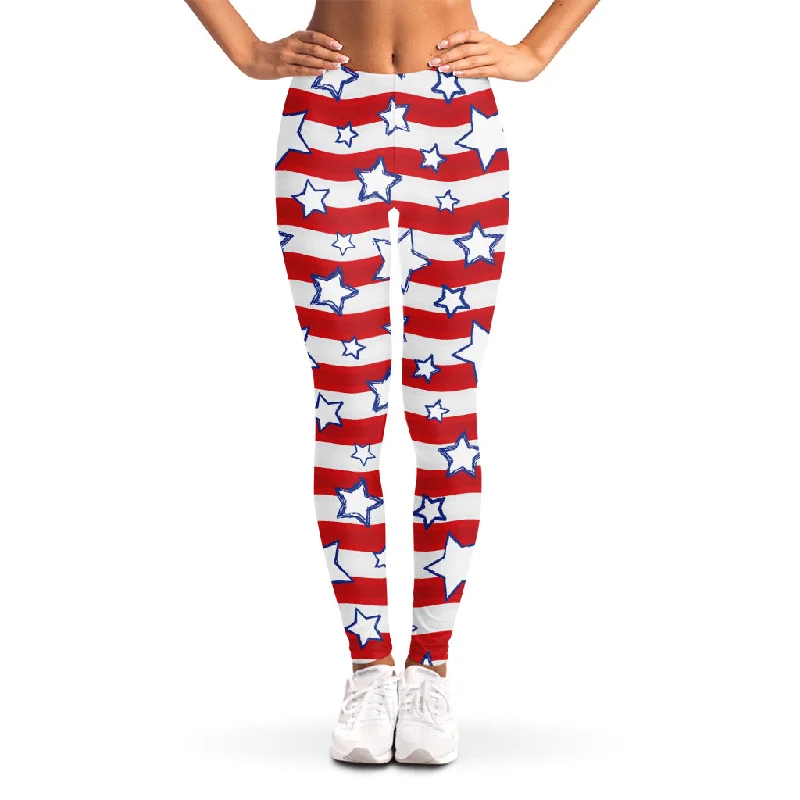 Fourth of July USA Star Pattern Print Women's Leggings