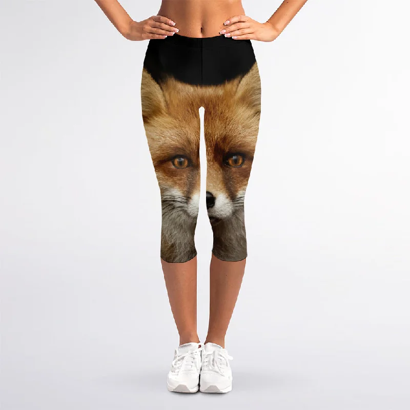 Fox Portrait Print Women's Capri Leggings