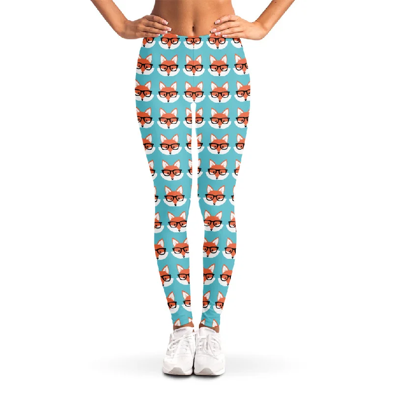 Fox With Glasses Pattern Print Women's Leggings