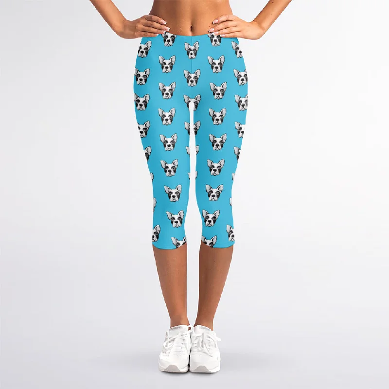 French Bulldog Faces Pattern Print Women's Capri Leggings