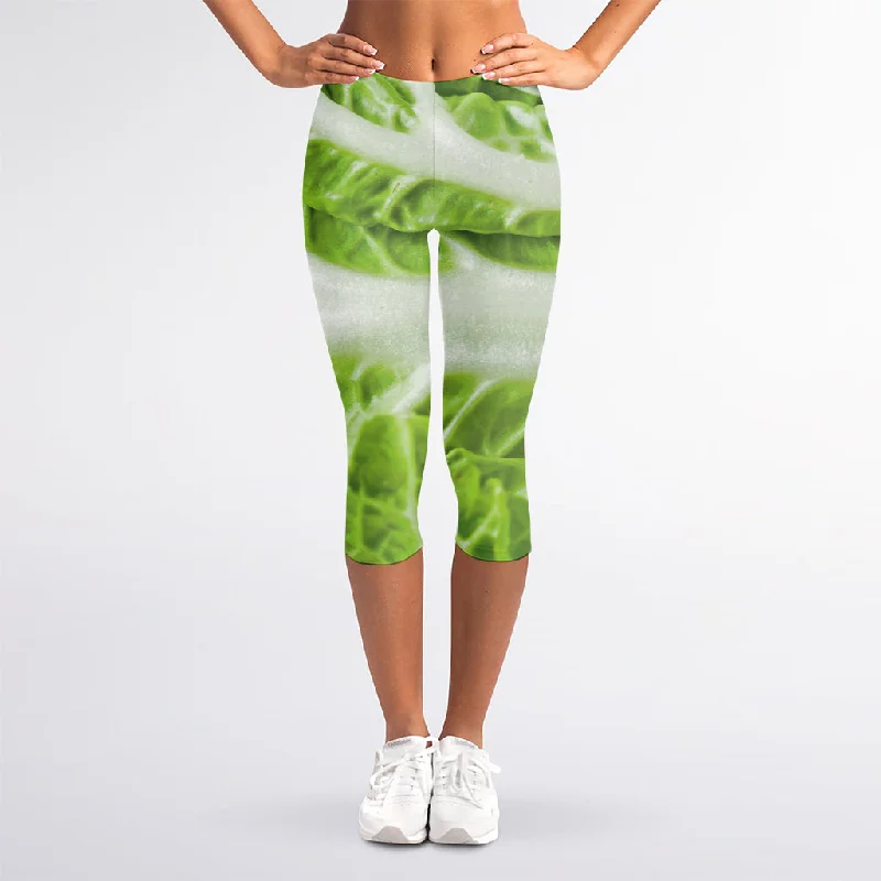 Fresh Cabbage Leaf Print Women's Capri Leggings