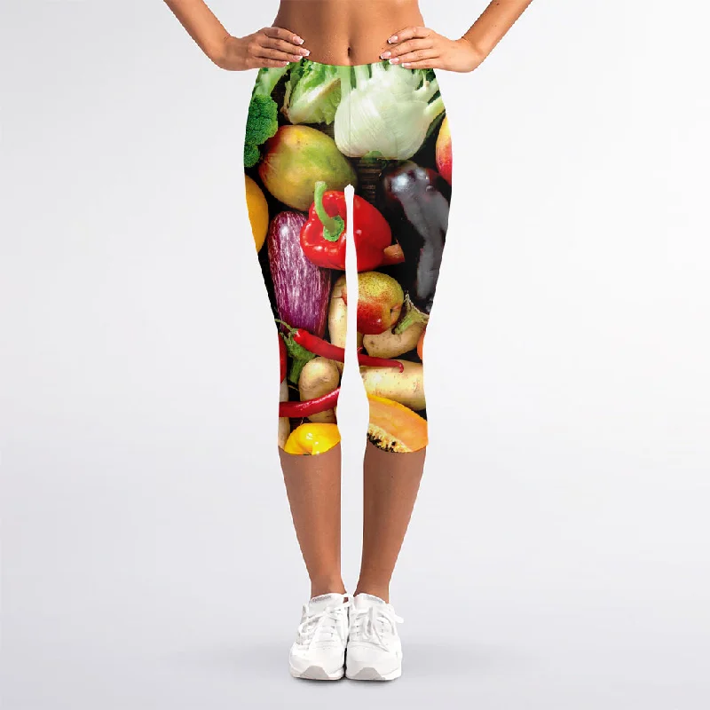 Fresh Fruits And Vegetables Print Women's Capri Leggings