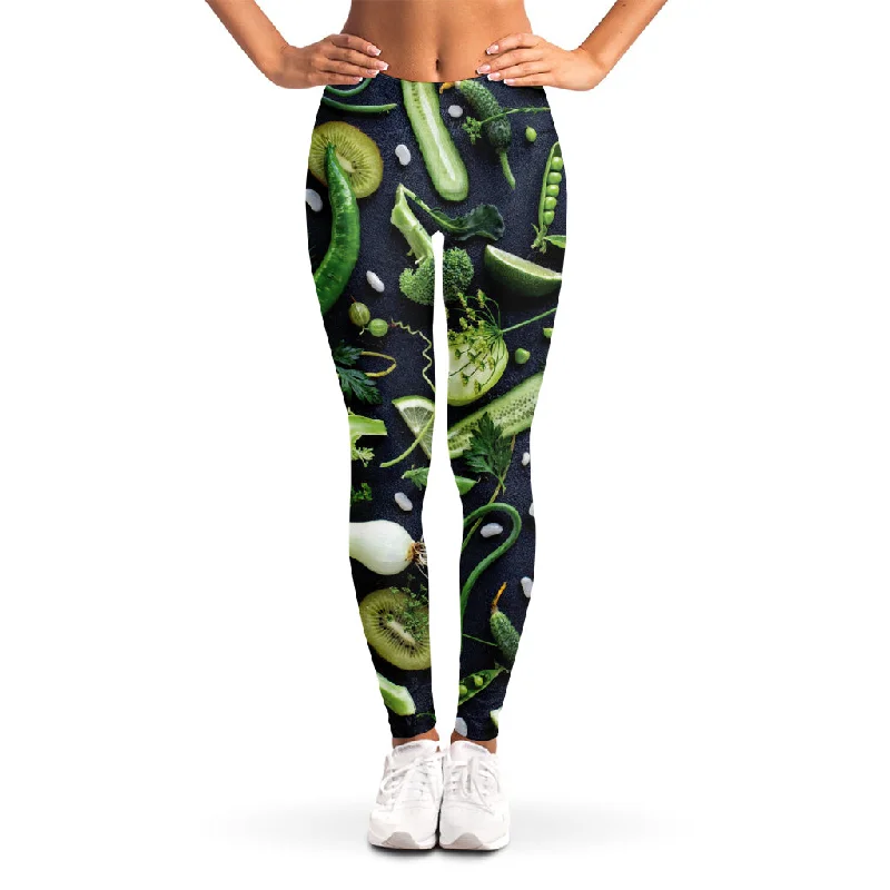 Fresh Green Fruit And Vegetables Print Women's Leggings