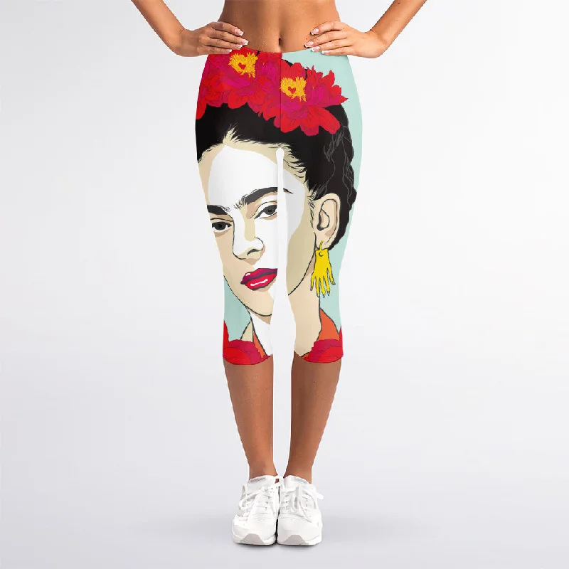 Frida Kahlo And Floral Print Women's Capri Leggings