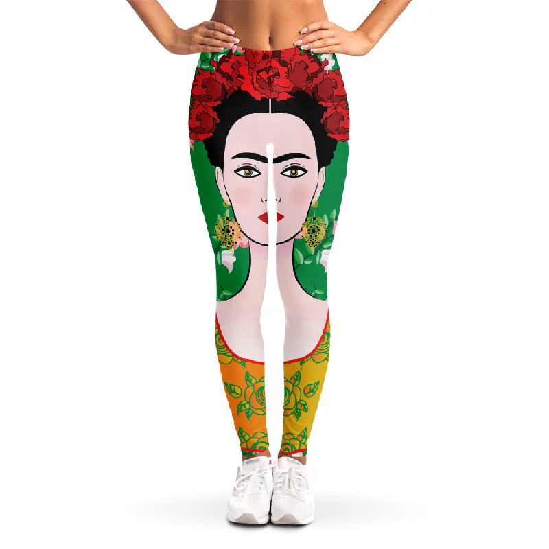 Frida Kahlo And Pink Floral Print Women's Leggings