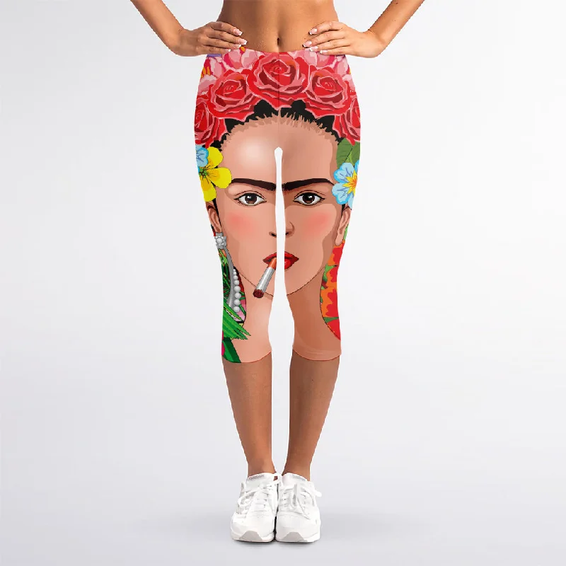 Frida Kahlo Serape Print Women's Capri Leggings