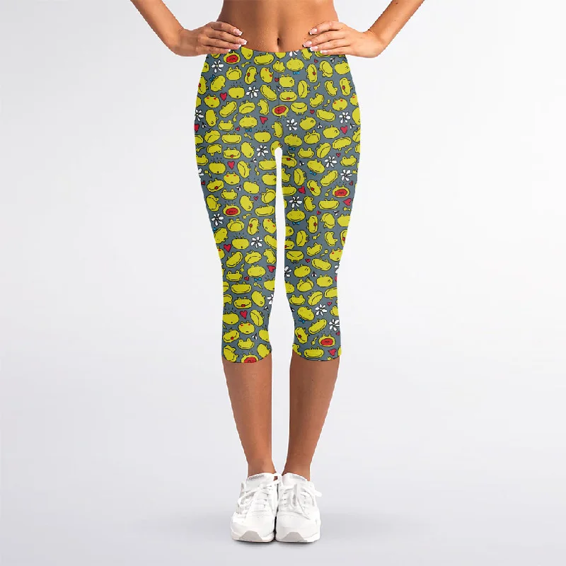 Frog Faces Pattern Print Women's Capri Leggings