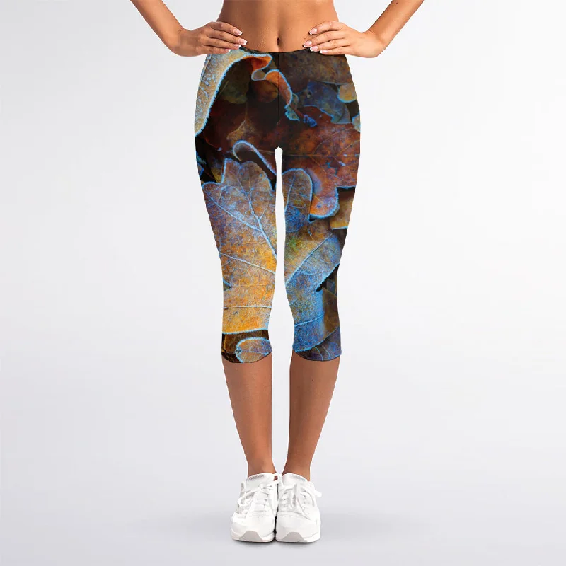 Frozen Oak leaf Print Women's Capri Leggings