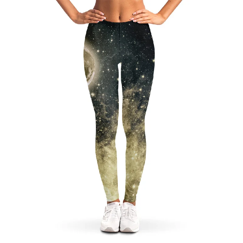 Full Moon And Night Stars Print Women's Leggings