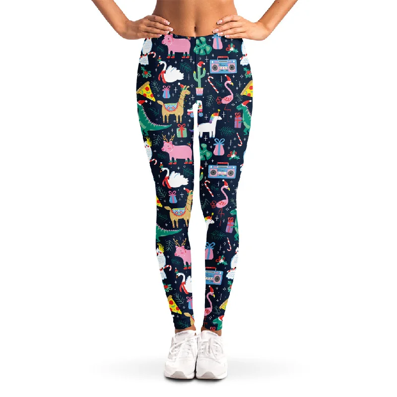 Funny Christmas Animals Pattern Print Women's Leggings