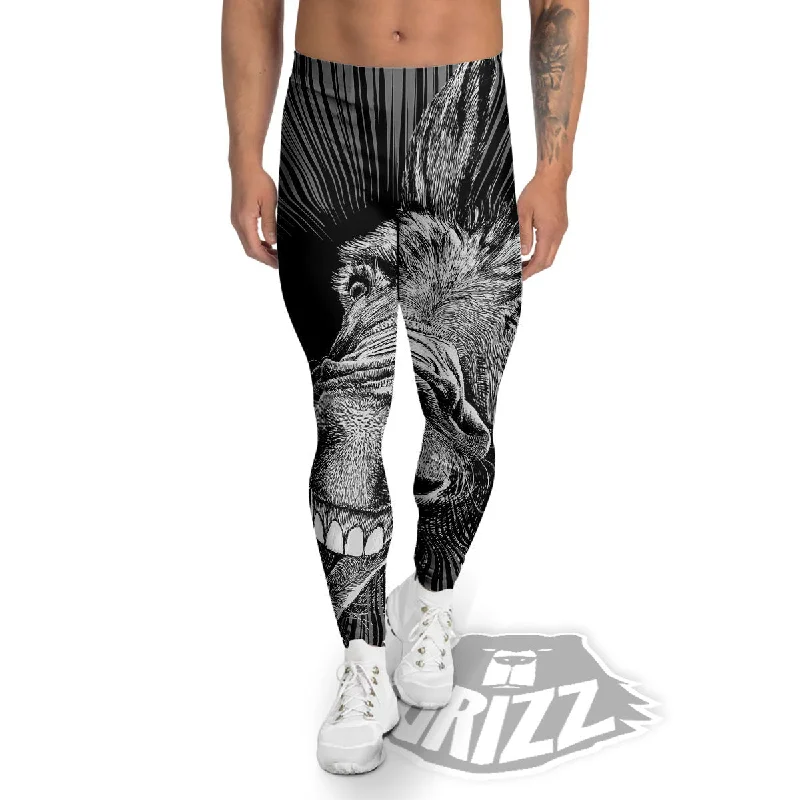 Funny Donkey White And Black Print Men's Leggings