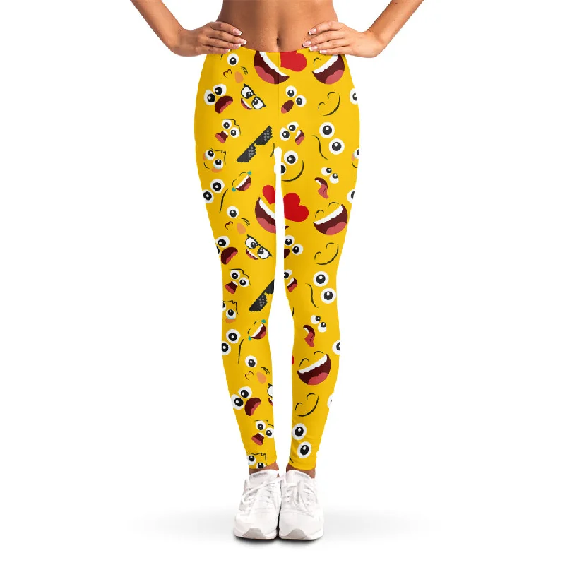 Funny Emoji Pattern Print Women's Leggings