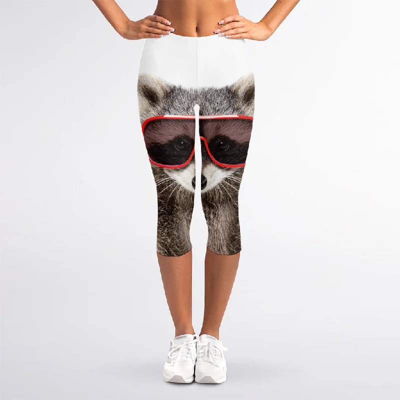 Funny Raccoon Print Women's Capri Leggings