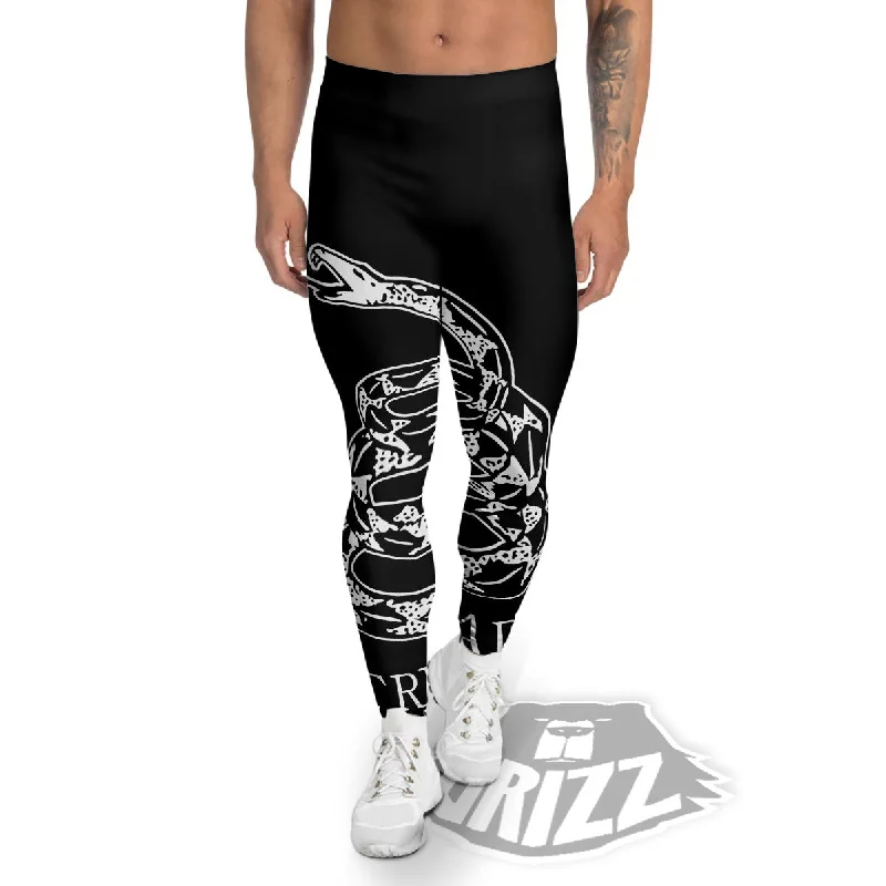 Gadsden Flag White And Black Print Men's Leggings