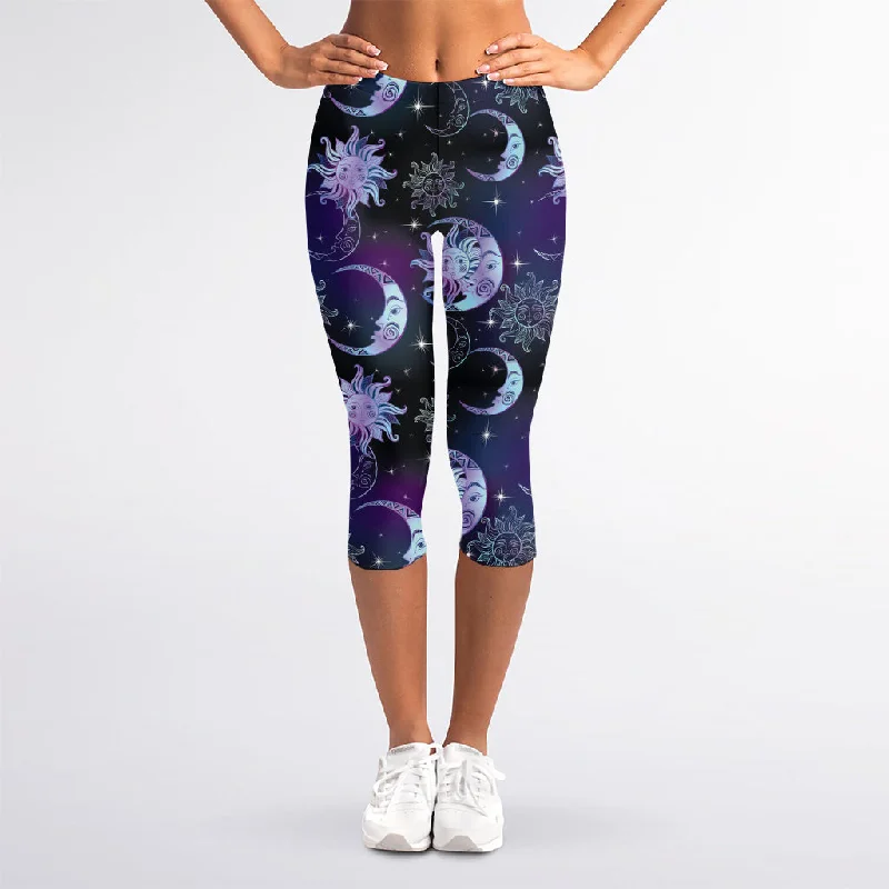 Galaxy Celestial Sun And Moon Print Women's Capri Leggings