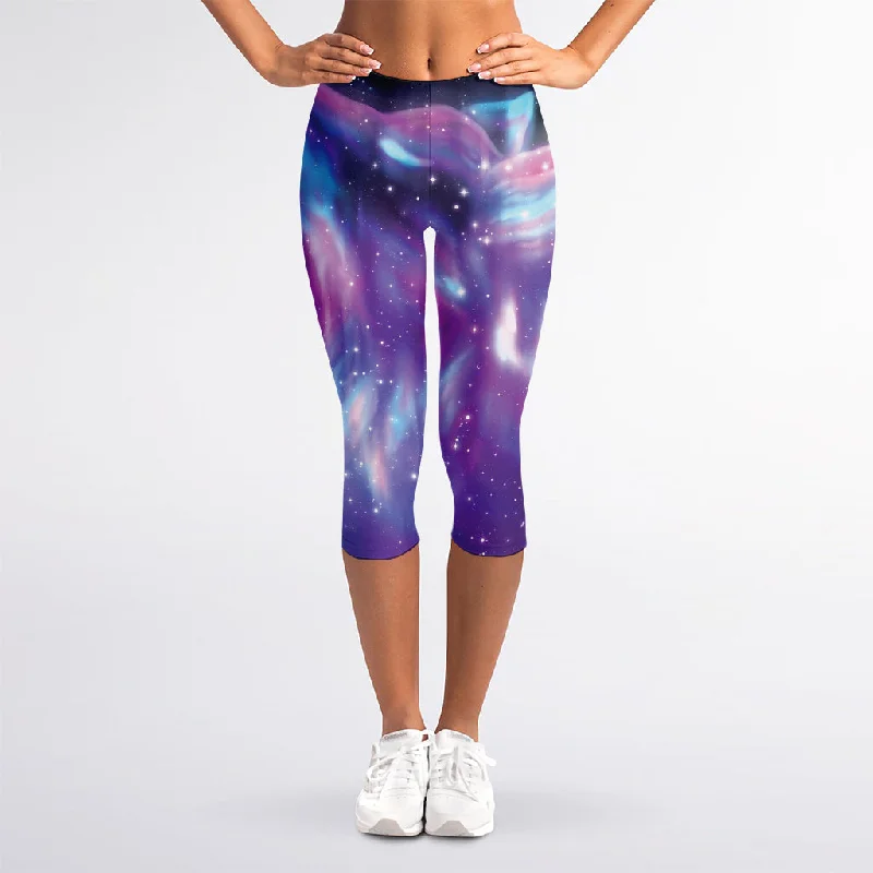 Galaxy Howling Wolf Spirit Print Women's Capri Leggings