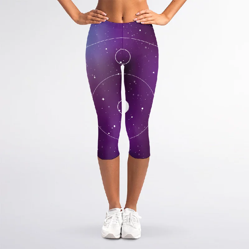 Galaxy Moon Phase Print Women's Capri Leggings