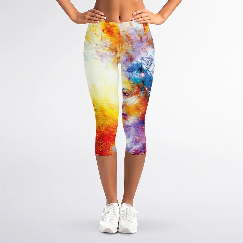 Galaxy Native Indian Woman Print Women's Capri Leggings