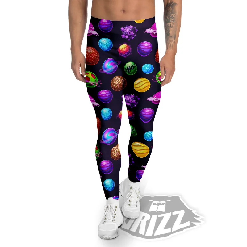 Galaxy Planets And Space Stars Colorful Print Pattern Men's Leggings