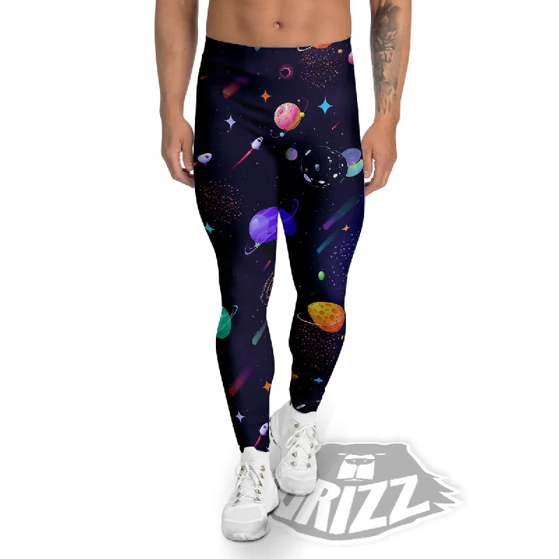 Galaxy Space Abstract Cartoon Print Men's Leggings