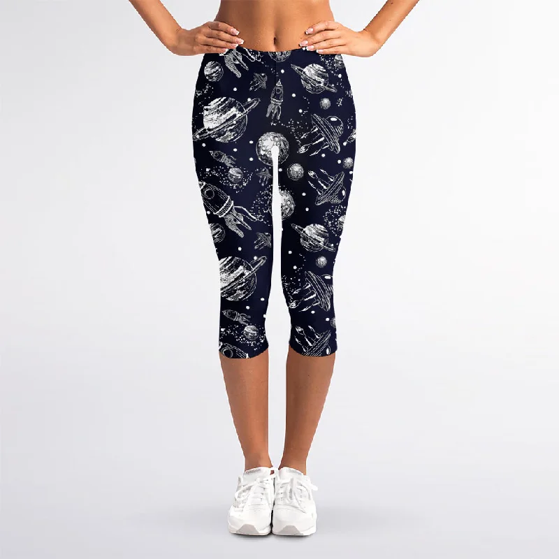 Galaxy UFO Pattern Print Women's Capri Leggings