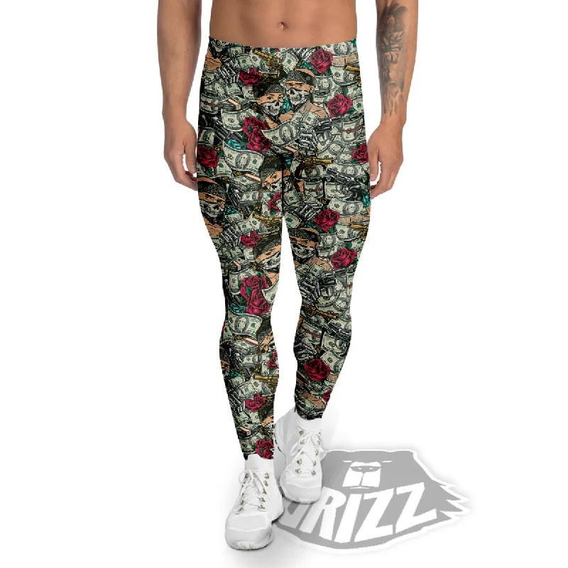 Gang Gun And Money Vintage Print Pattern Men's Leggings