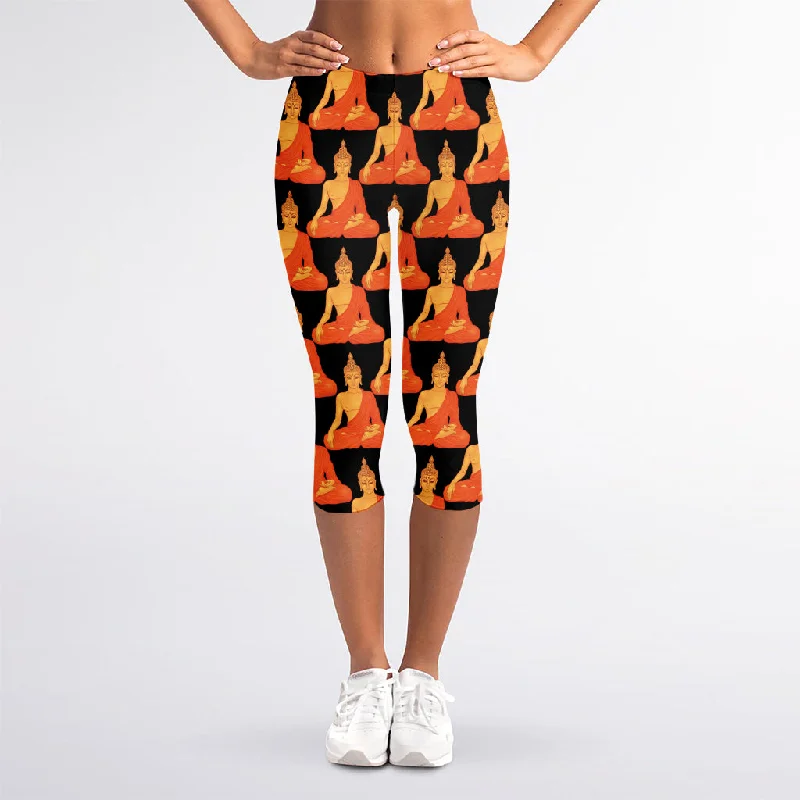 Gautama Buddha Pattern Print Women's Capri Leggings