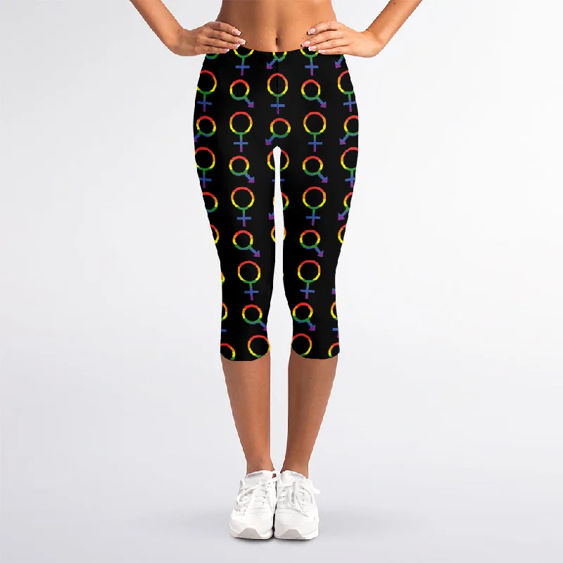 Gay Pride Gender Symbol Pattern Print Women's Capri Leggings