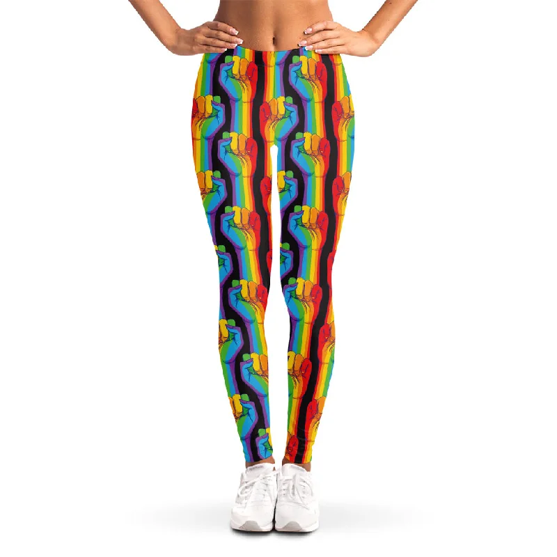 Gay Pride Hand Sign Pattern Print Women's Leggings