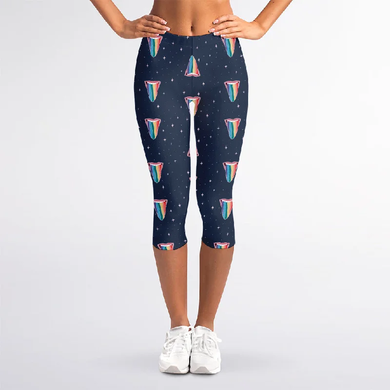 Gay Pride Tongue Pattern Print Women's Capri Leggings