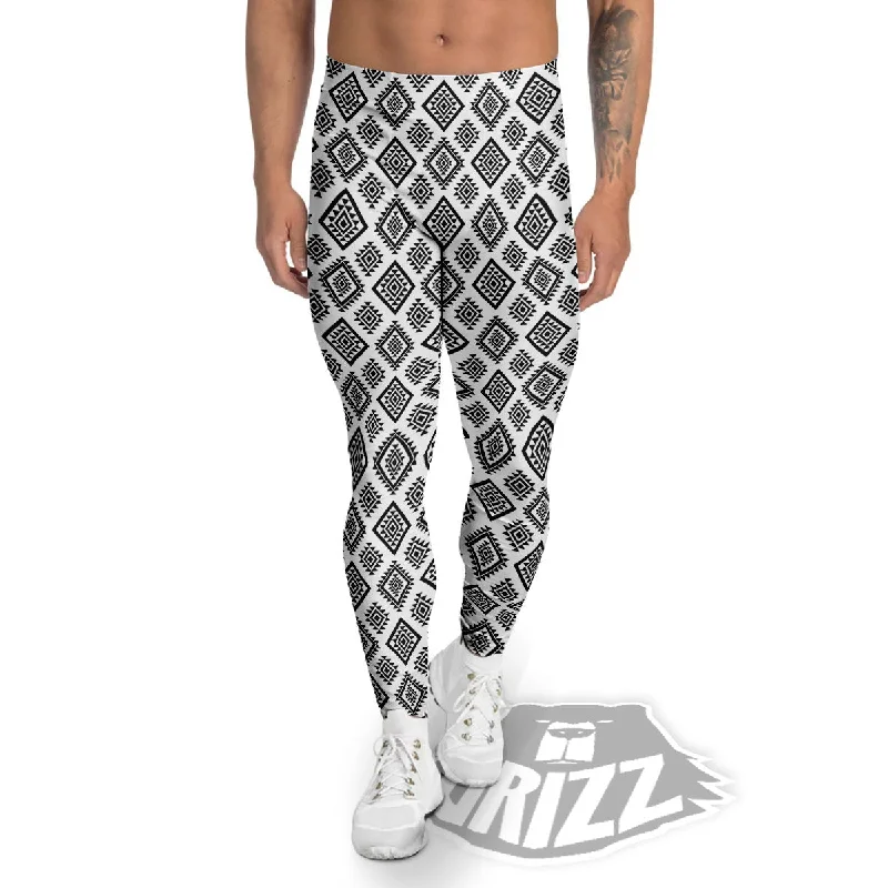 Geometric African White And Black Print Men's Leggings