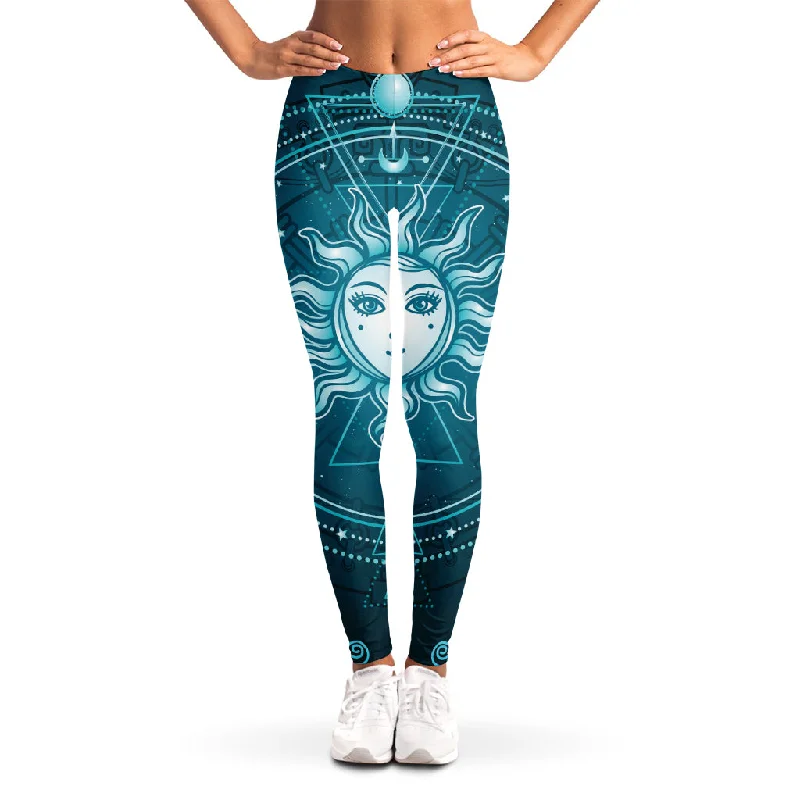 Geometric Celestial Sun And Moon Print Women's Leggings