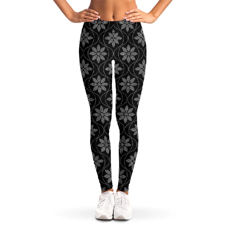 Geometric Dot Flower Pattern Print Women's Leggings