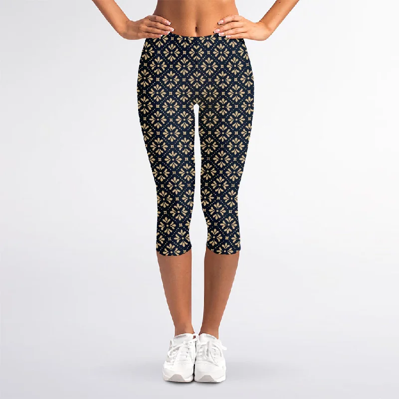 Geometric Floral Print Women's Capri Leggings