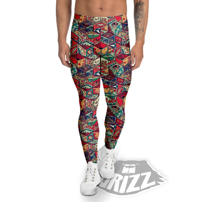 Geometric Hexagon Vintage Print Pattern Men's Leggings