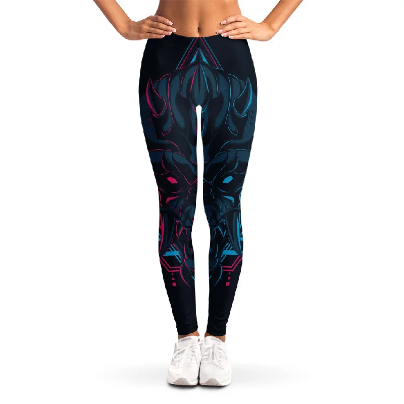 Geometric Japanese Demon Print Women's Leggings