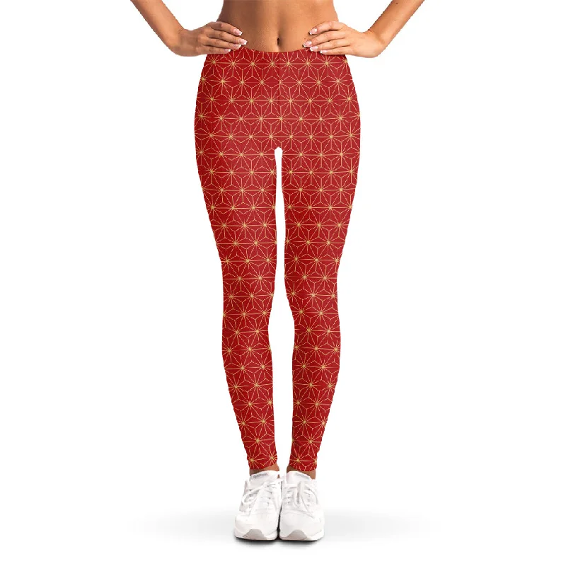 Geometric Japanese Floral Pattern Print Women's Leggings