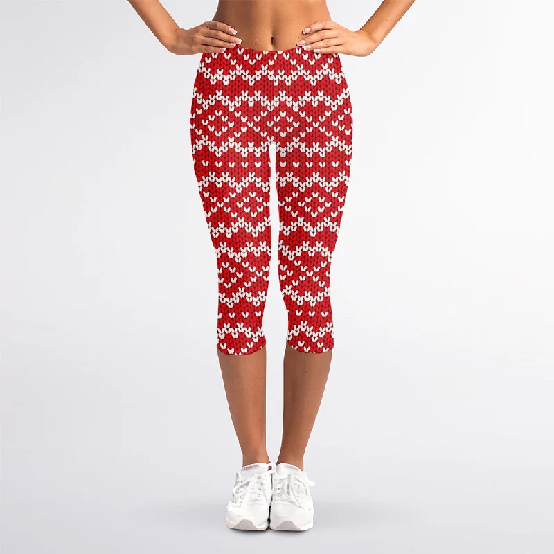 Geometric Knitted Pattern Print Women's Capri Leggings