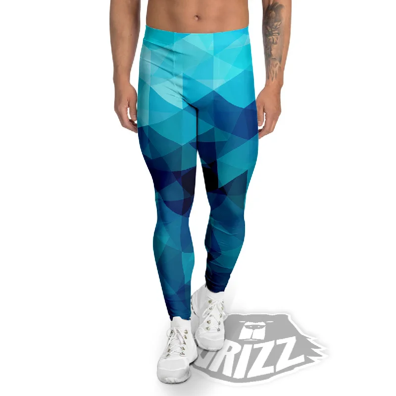 Geometric Mosaic Blue Print Men's Leggings