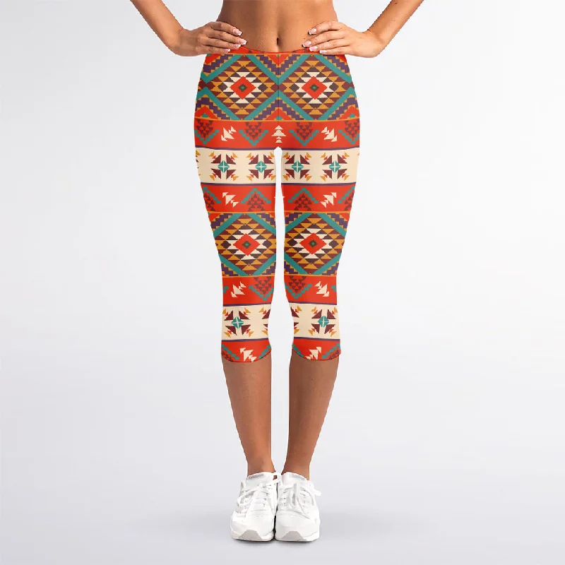 Geometric Native Navajo Print Women's Capri Leggings