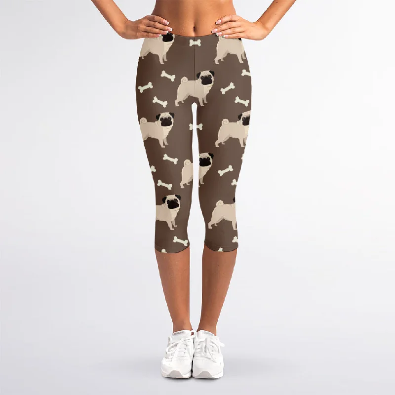 Geometric Pug Pattern Print Women's Capri Leggings