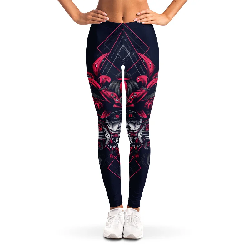 Geometric Samurai Mask Print Women's Leggings