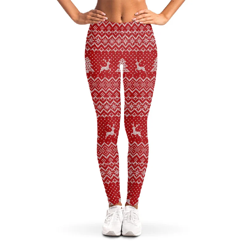 Geometric Xmas Knitted Pattern Print Women's Leggings