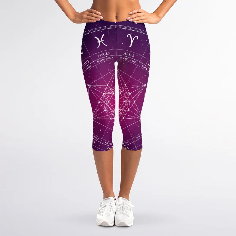 Geometric Zodiac Calendar Print Women's Capri Leggings